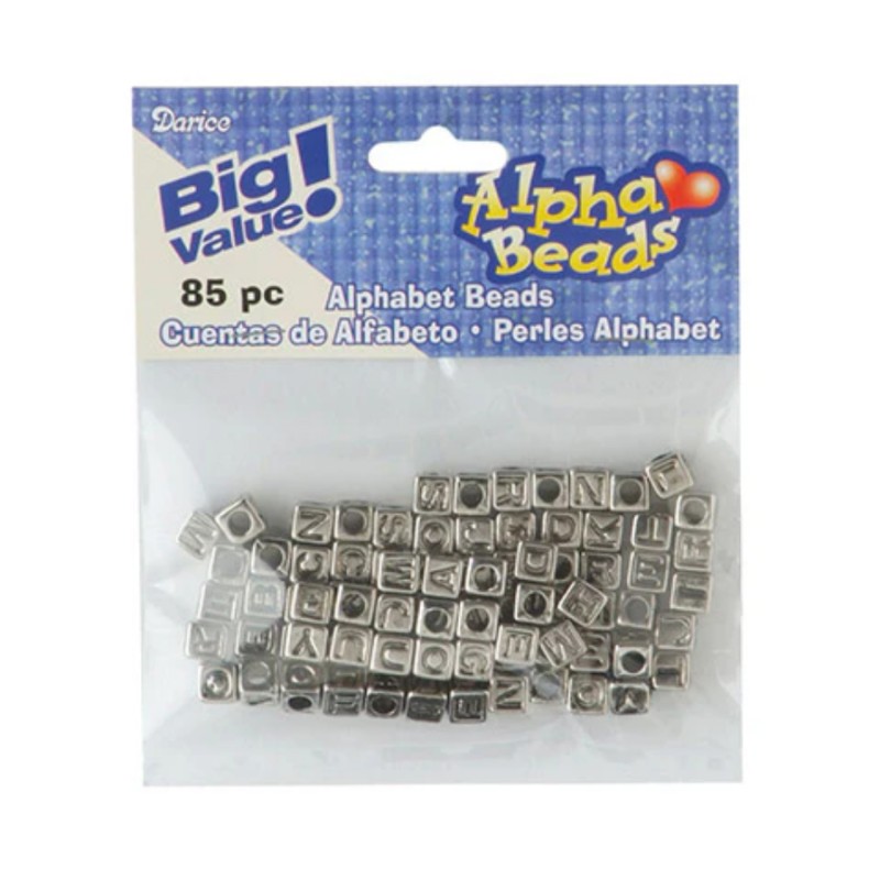 Silberne Buchstabenwürfel 6mm 85 Stück