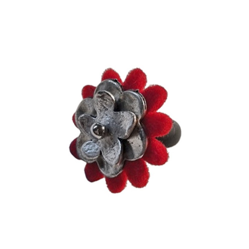 Wechselring mit roter Filzblume Größe 19