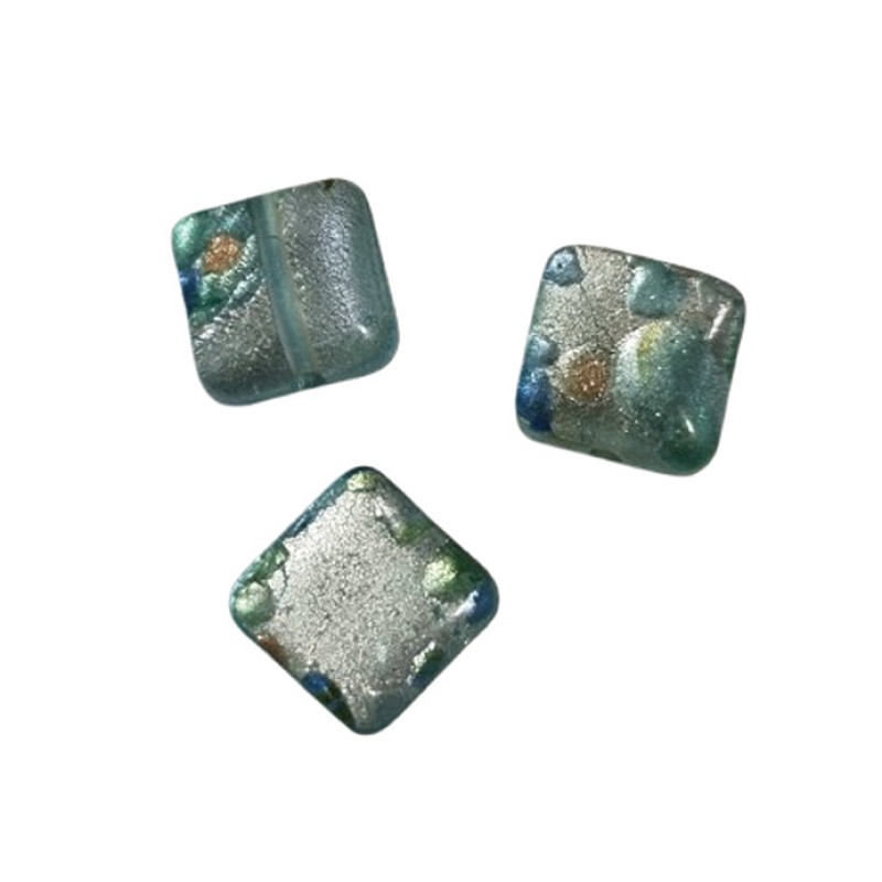 Glasperle Quadrat blau-silber 12mm