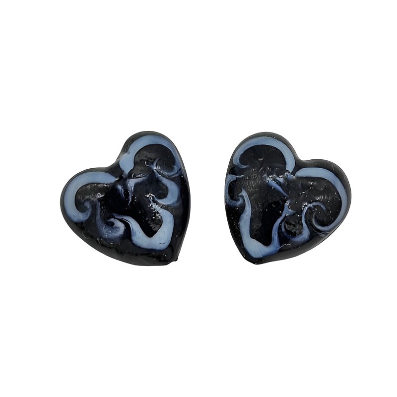 Glasperle Herzen schwarz-weiß gemustert 20mm