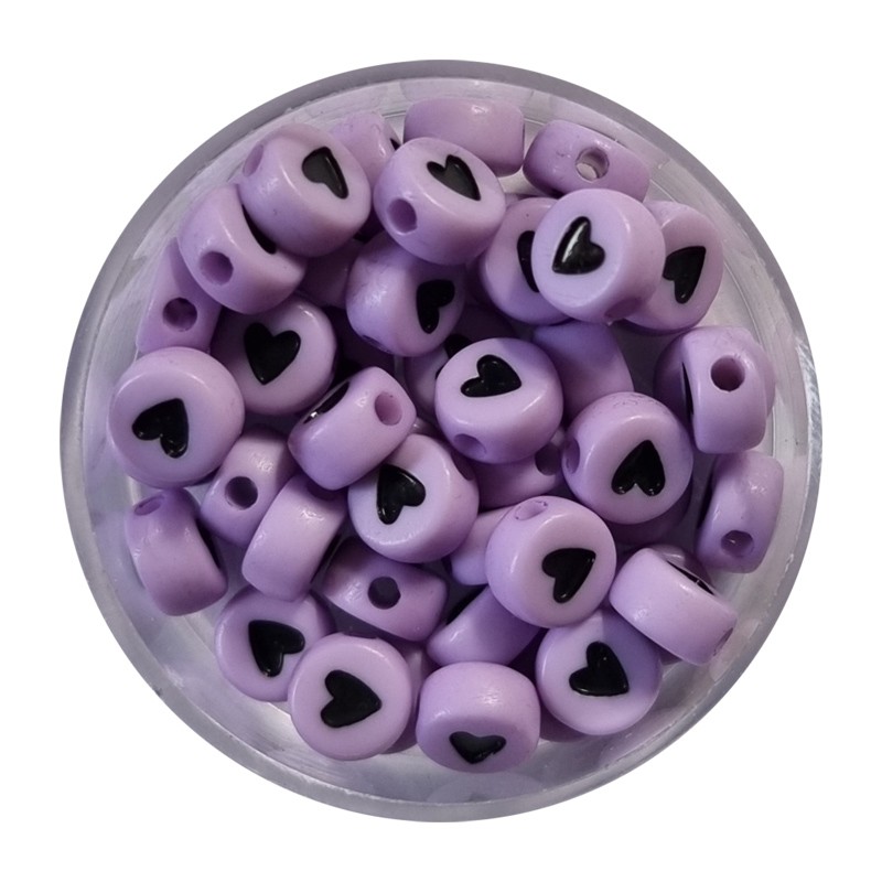 Herzperlen Zwischenperlen violett mit schwarzem Herz