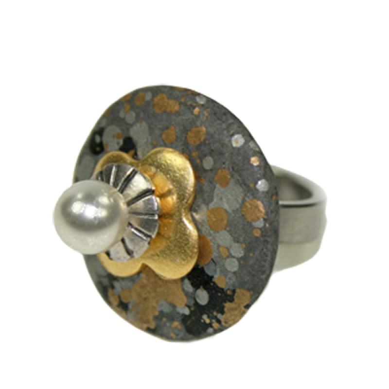 Keramikperlen grau mit silbernen/goldenen Sprenkeln matt 28mm