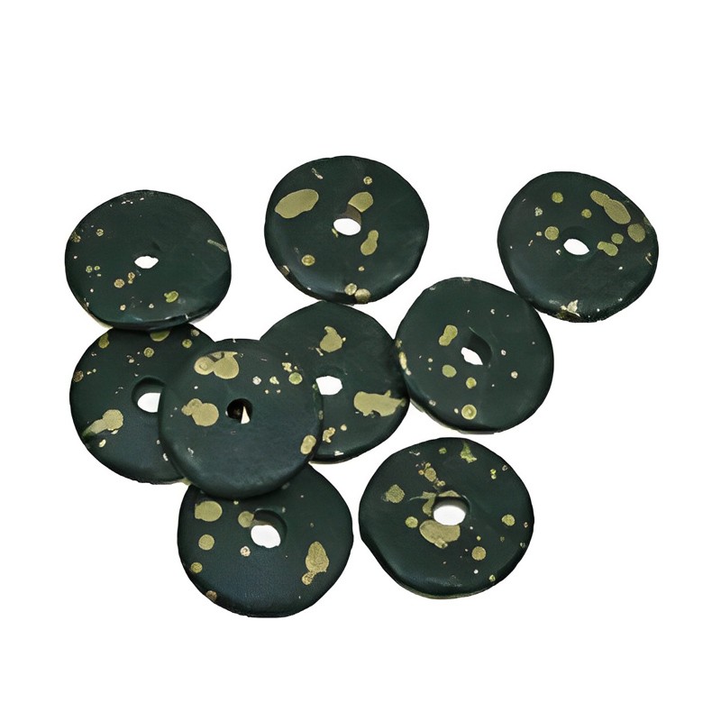 Keramikperlen schwarz mit goldenen Sprenkeln matt 28mm