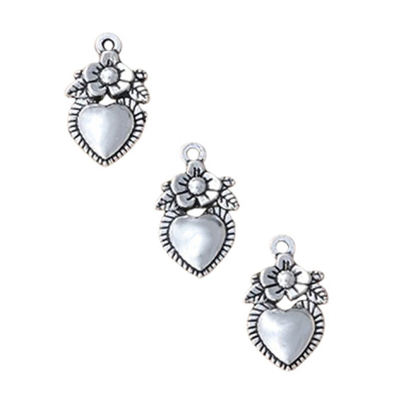 Herzanhänger 18mm mit Blume silber