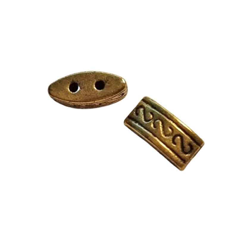 Metallperle oval gold 2-Loch mit Musterung 10mm