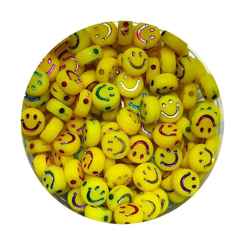 Smileyperle gelb-bunt metallic 7mm lächelnde Gesichter