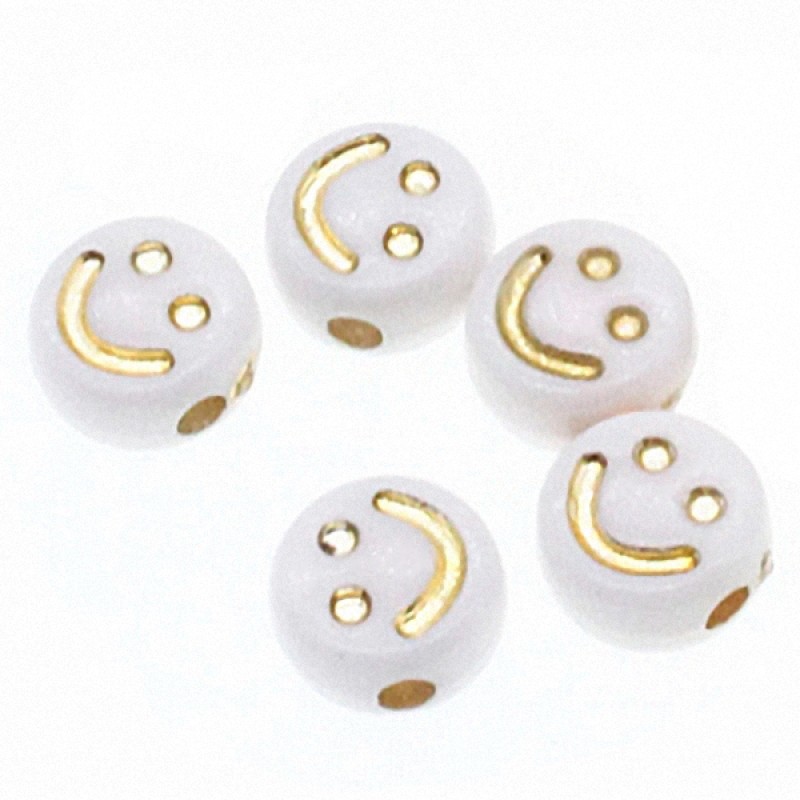 Smileyperlen weiss-gold 7mm lächeln