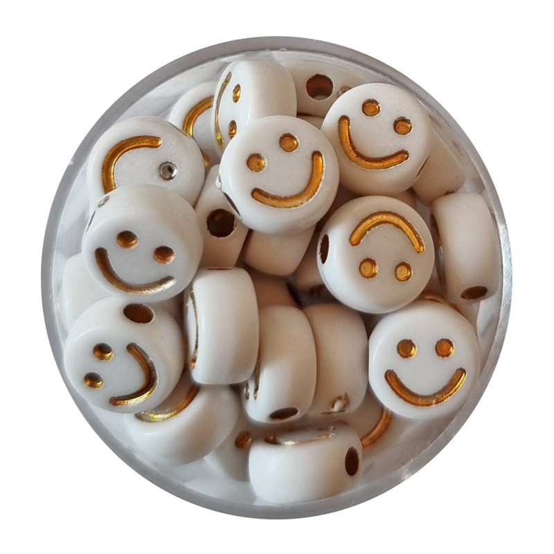 Smiley-Perle weiß-gold 10mm