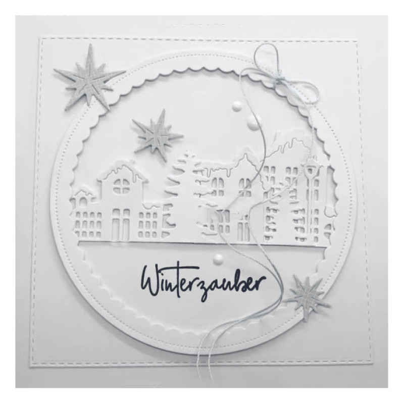 Stanzschablone Häuserzeile im Winter als Karte Stanzschablone Häuserzeile im Winter als Karte