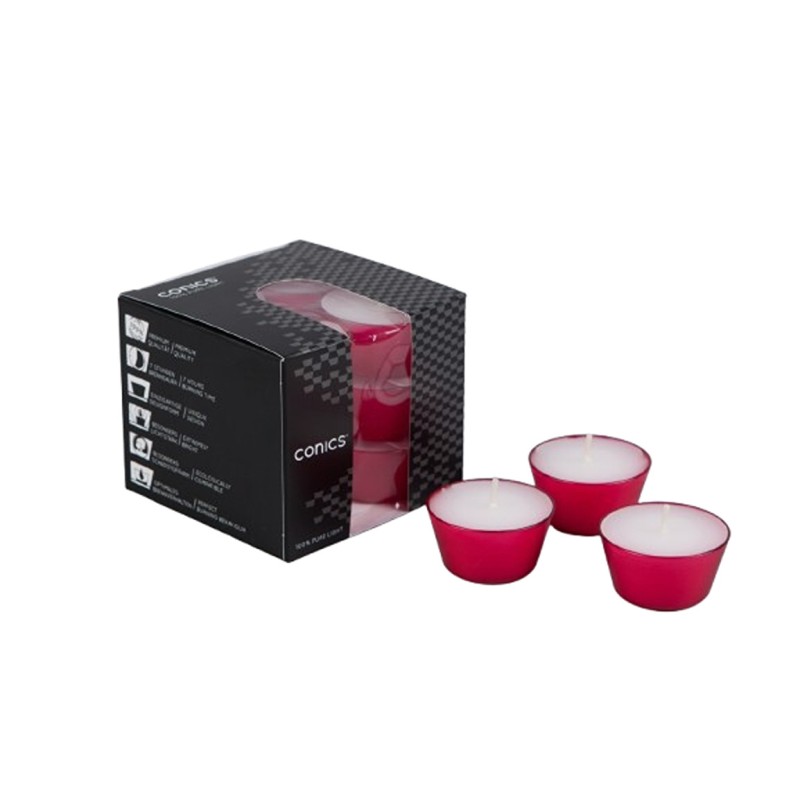 12 Teelichter konisch in pinker Hülle - Made in Germany!