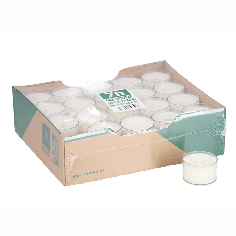 40 Teelichter von PURE aus Rapswachs und mit Recyclinghülle - Made in Germany!