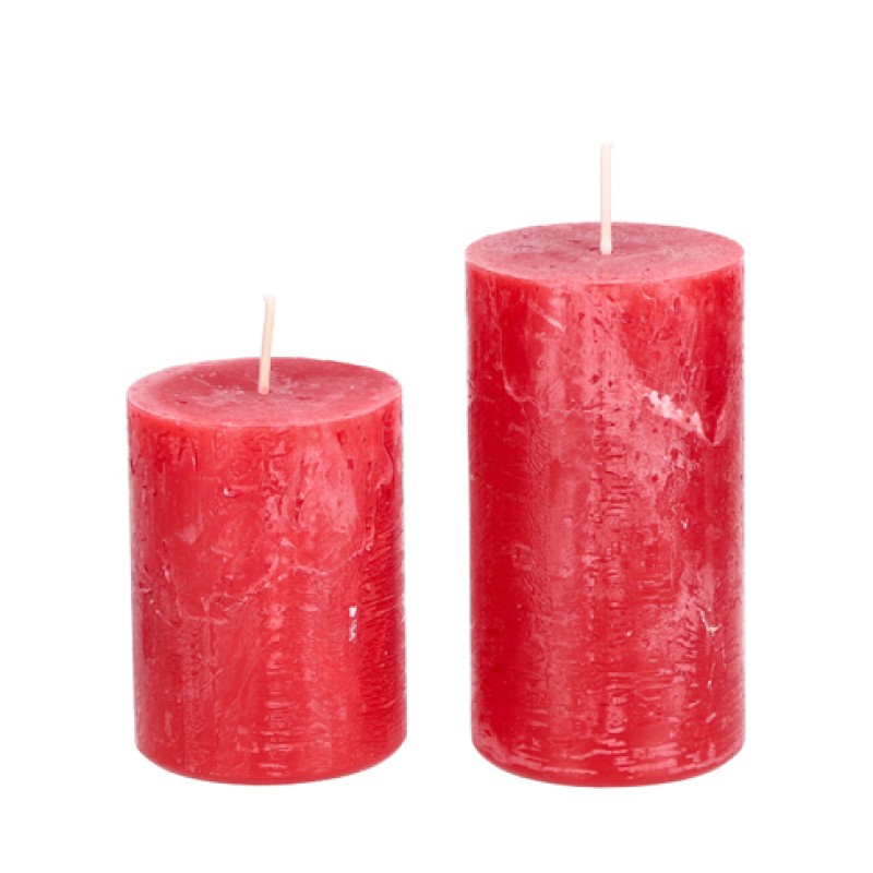 Kerze rustic 4er Set 8-11cm/D 6cm rot