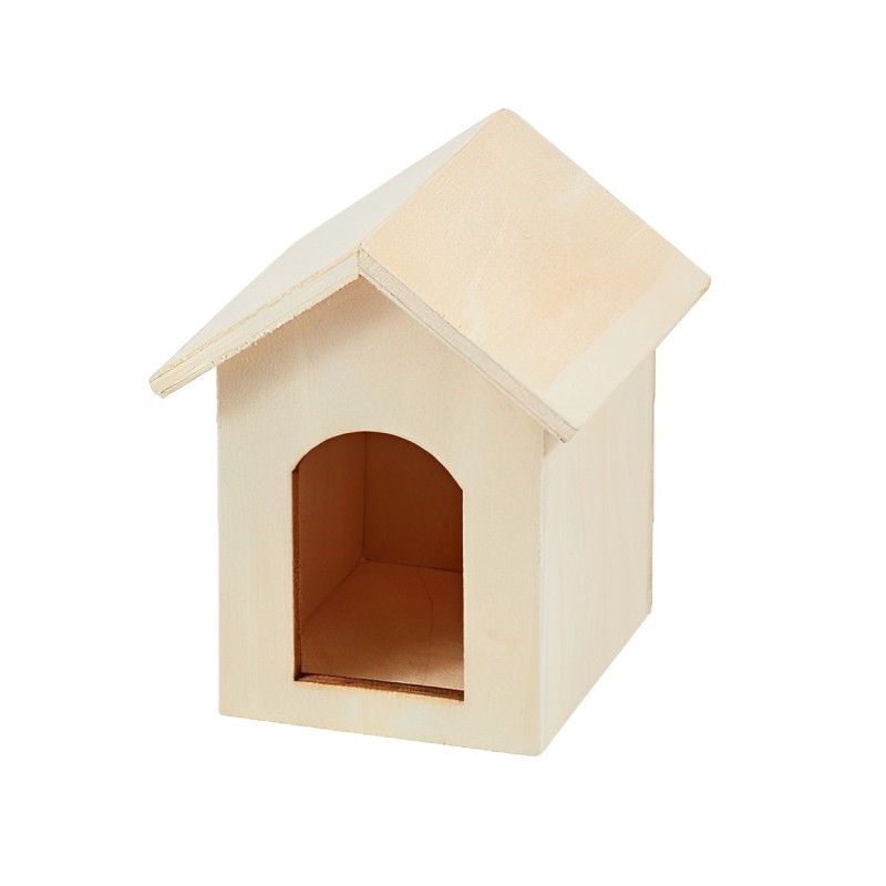 Holzhundehütte miniatur 5,5cm natur zum wichteln