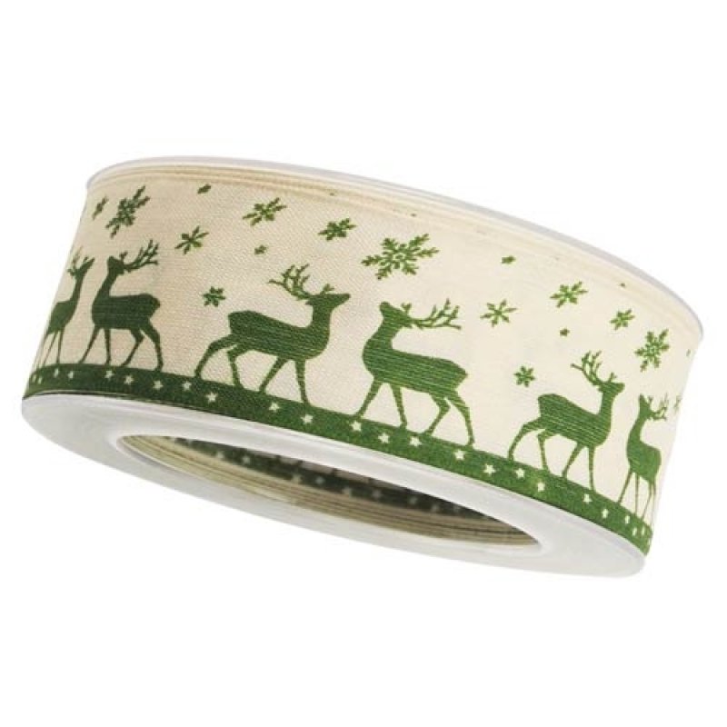 Dekoband Hirsch grün creme 40mm