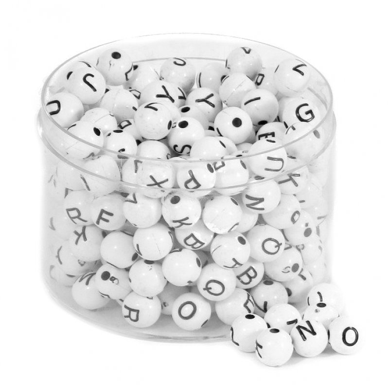 Weiße Buchstabenperlen mit schwarzer Schrift 17g
