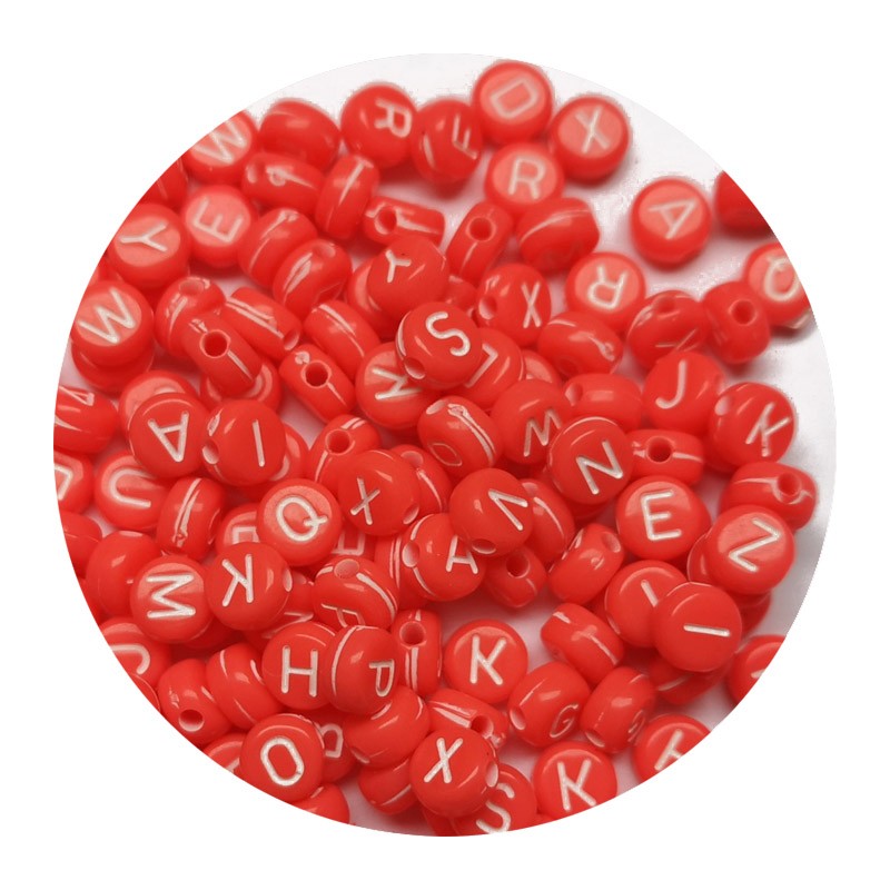 Buchstabenperlen hellrot-weiß 100 Stück