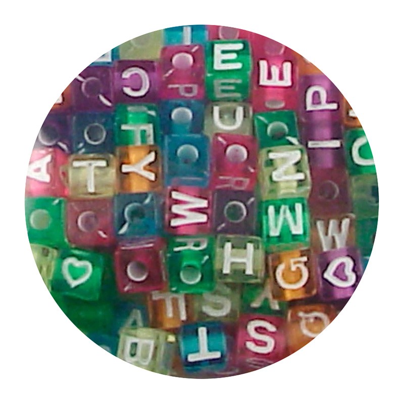 Buchstabenwürfel bunt transparent
