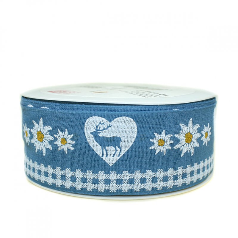 Dekoband Hirsch Edelweiß blau 40mm