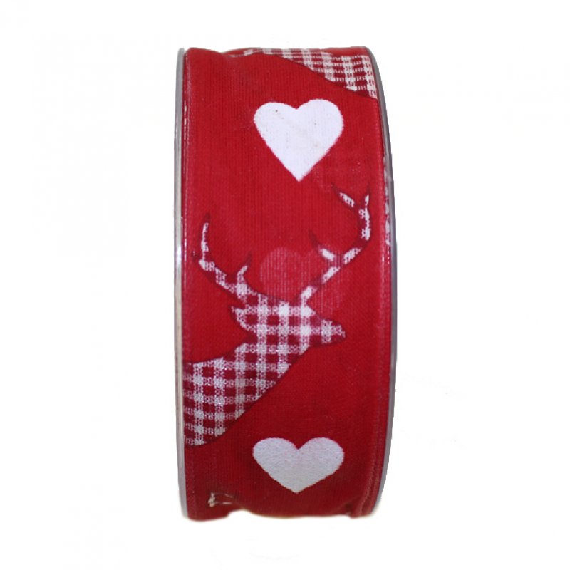 Dekoband Happyhirsch rot 40mm