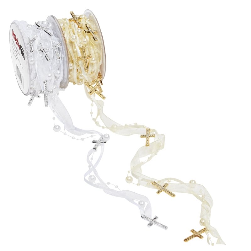 Dekoband Kreuz silber gold