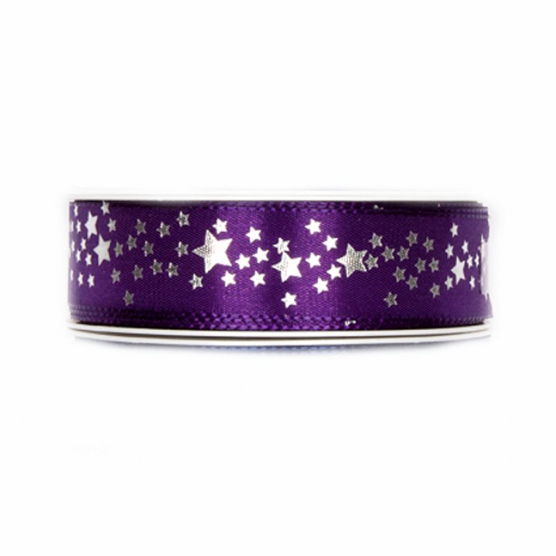 Dekoband 25mm Sterne violett gold