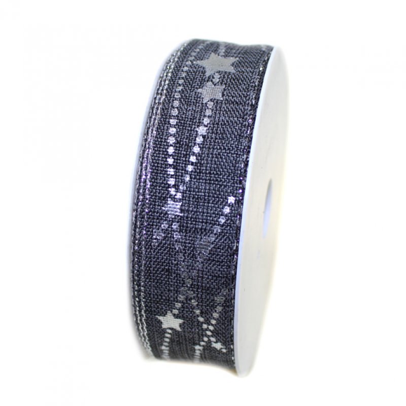 Dekoband 25mm Sterne grau silber