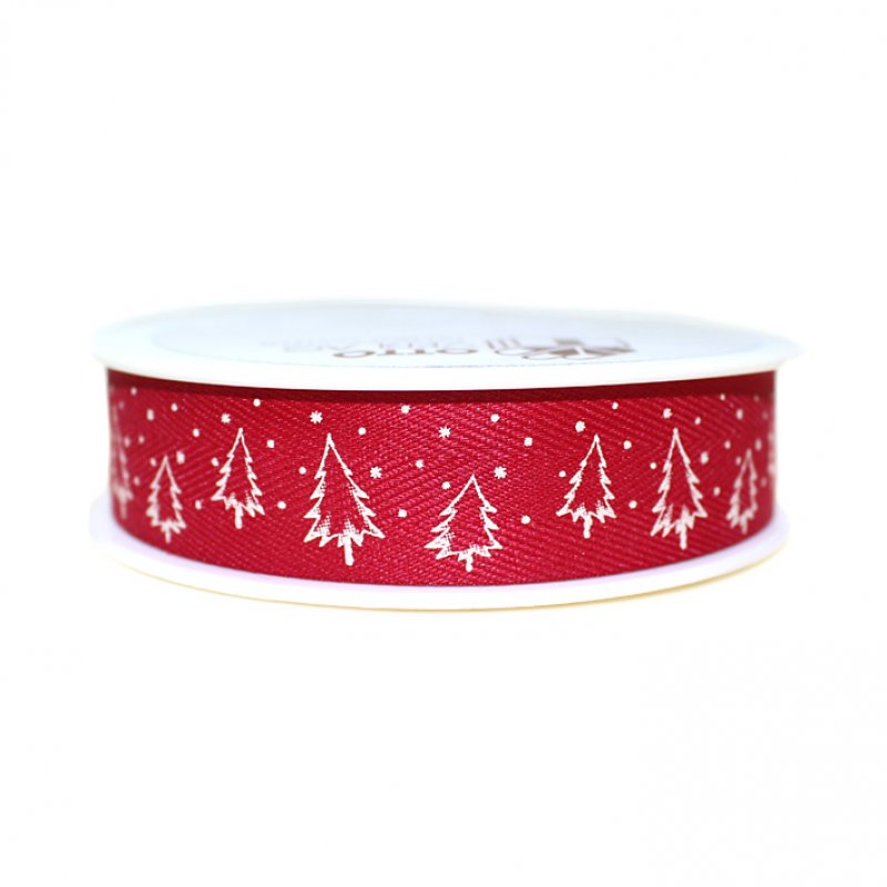 Dekoband 25mm Tannenbäume rot