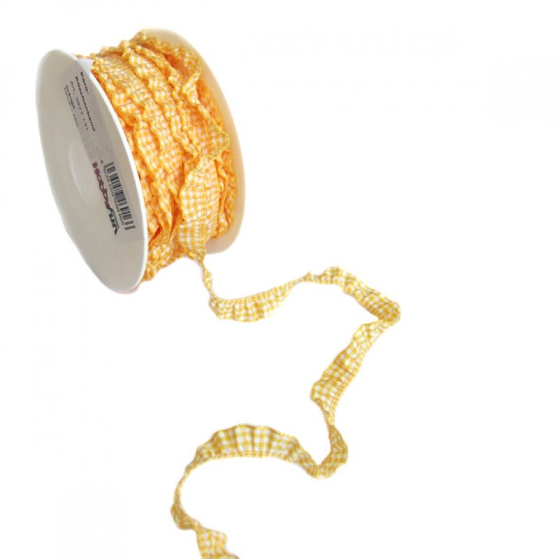 Elastisches Rüschenband orange weiß Rolle