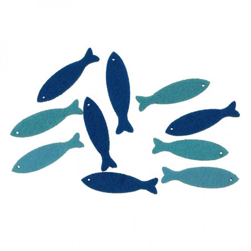 10 Filzfische in Blautönen 4,5cm