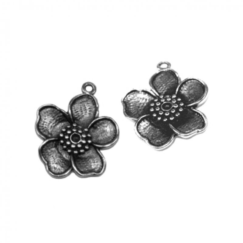 Metallperle Blume 31mm silber