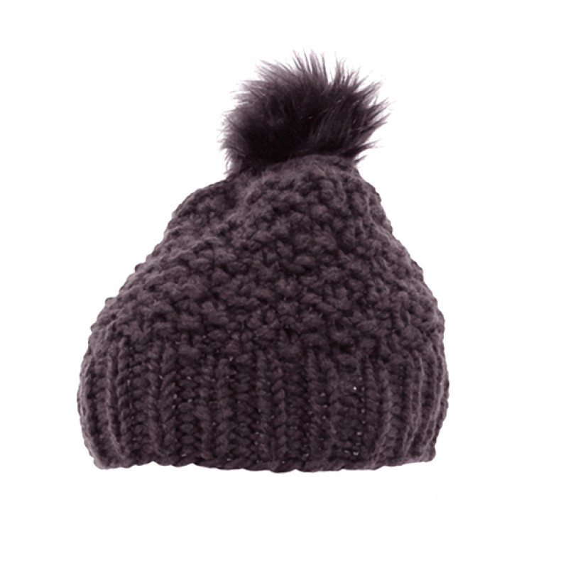 Mütze mit Fellbommel dunkelbraun