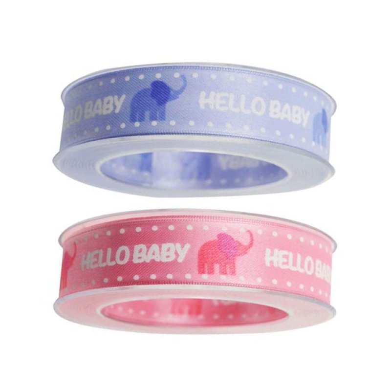 Dekoband Hello Baby blau rosa