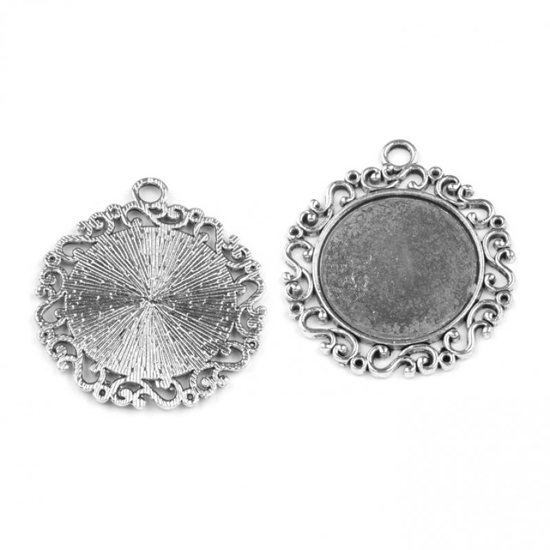 Anhänger Fassung 25mm silber Schnörkel