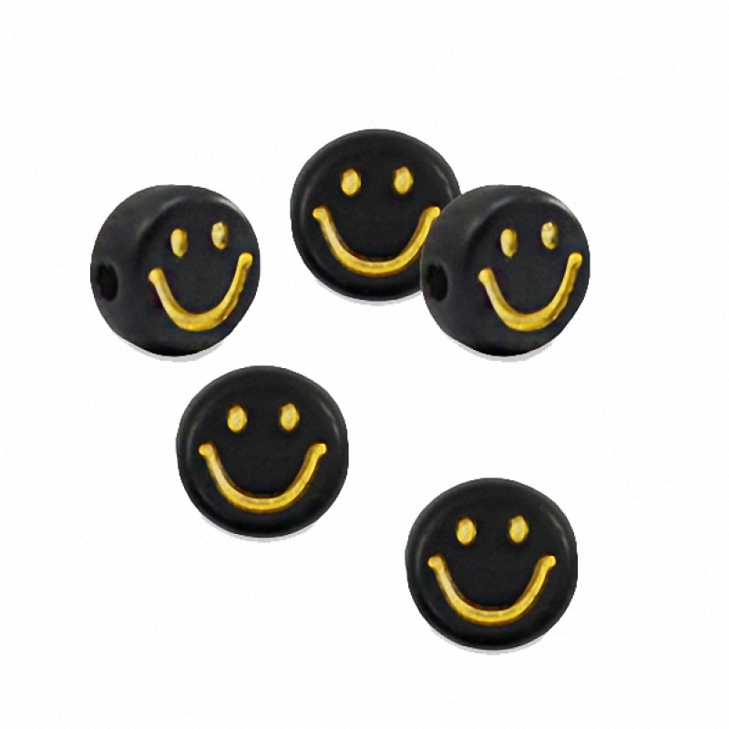 Smileyperle 7mm schwarz-gold für Buchstabenperlen