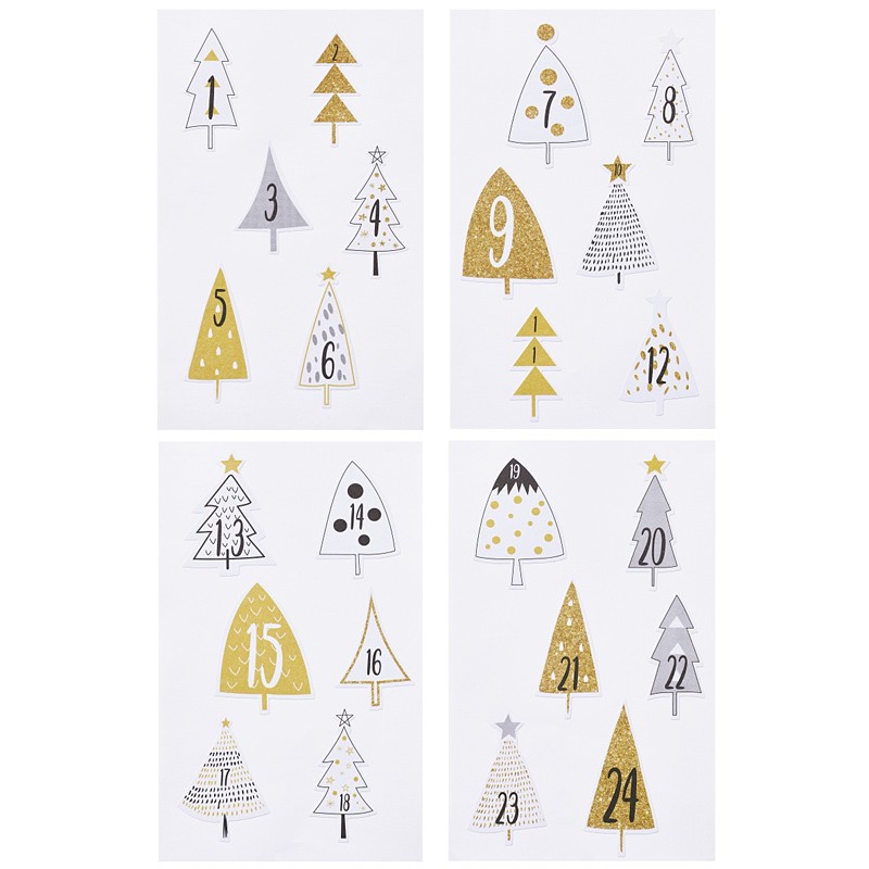 Adventskalendersticker Baum weiß-gold