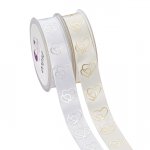 Dekoband 23mm Doppelherzen 20m weiß/silber